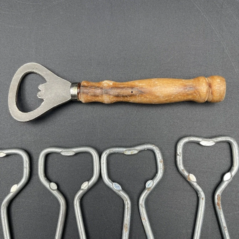 Lot 16 Vintage Church Key‎ Bottle Openers Wire Frame & Wood Handle Barware